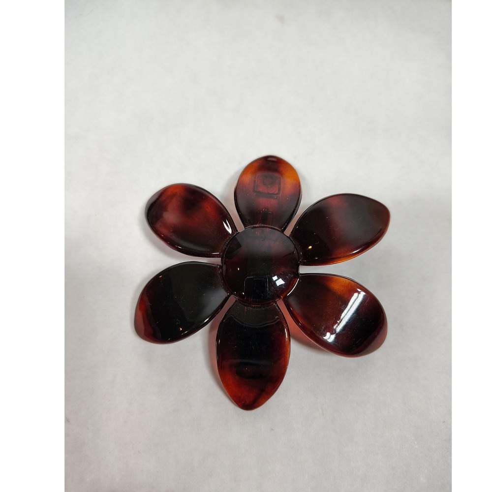 Vintage Made in France Tortoise Shell Flower Hair Barrette Acetate Floral‎ Clip